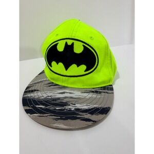 Batman Snapback Hat Mens OSFM Neon Green Camo Good DC Comics Flat Brim Cap